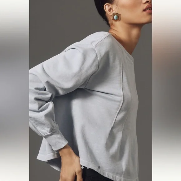 Pilcro Pastel Blue Pleated Crewneck Sweatshirt - Picture 2 of 7